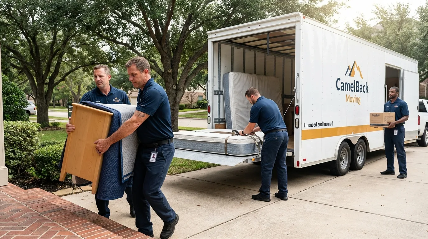 Crew loading residential truck for cross-state move from Auburn, MI