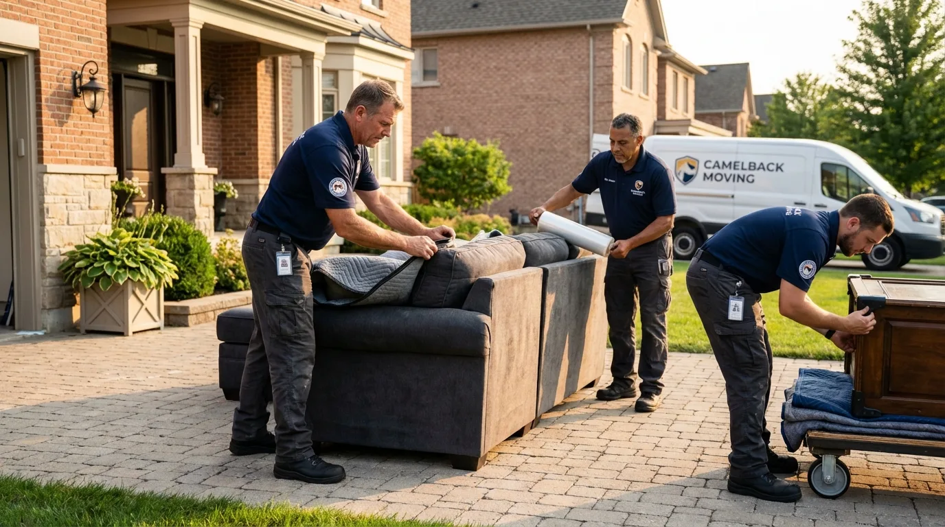 Large estate moving crew wrapping furniture in Auburn, MI