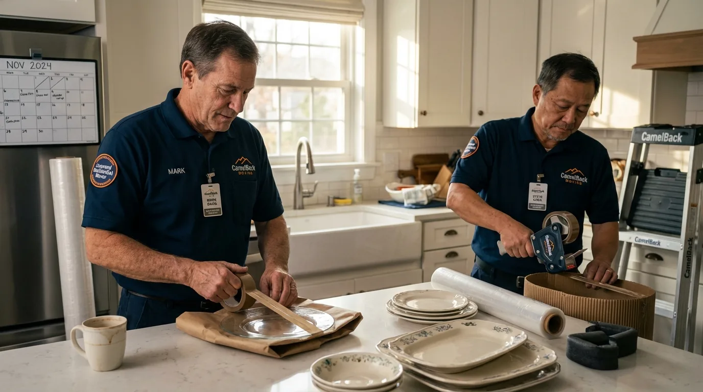 Professional crew packing kitchen dishware in Auburn, MI
